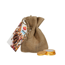 Jute zakje chocolade munten - Topgiving